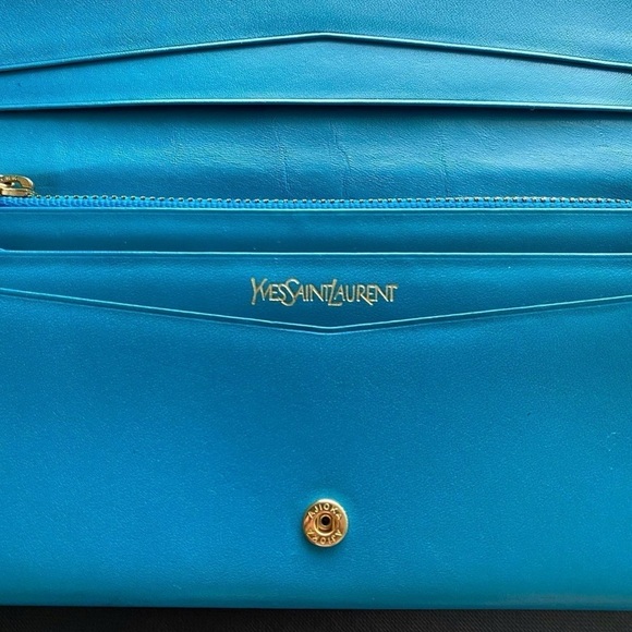 Yves Saint Laurent Vibrant Blue Embossed Wallet - Picture 6 of 12
